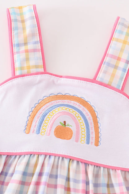 Rainbow Pumpkin Embroidered Plaid Baby Girl Set