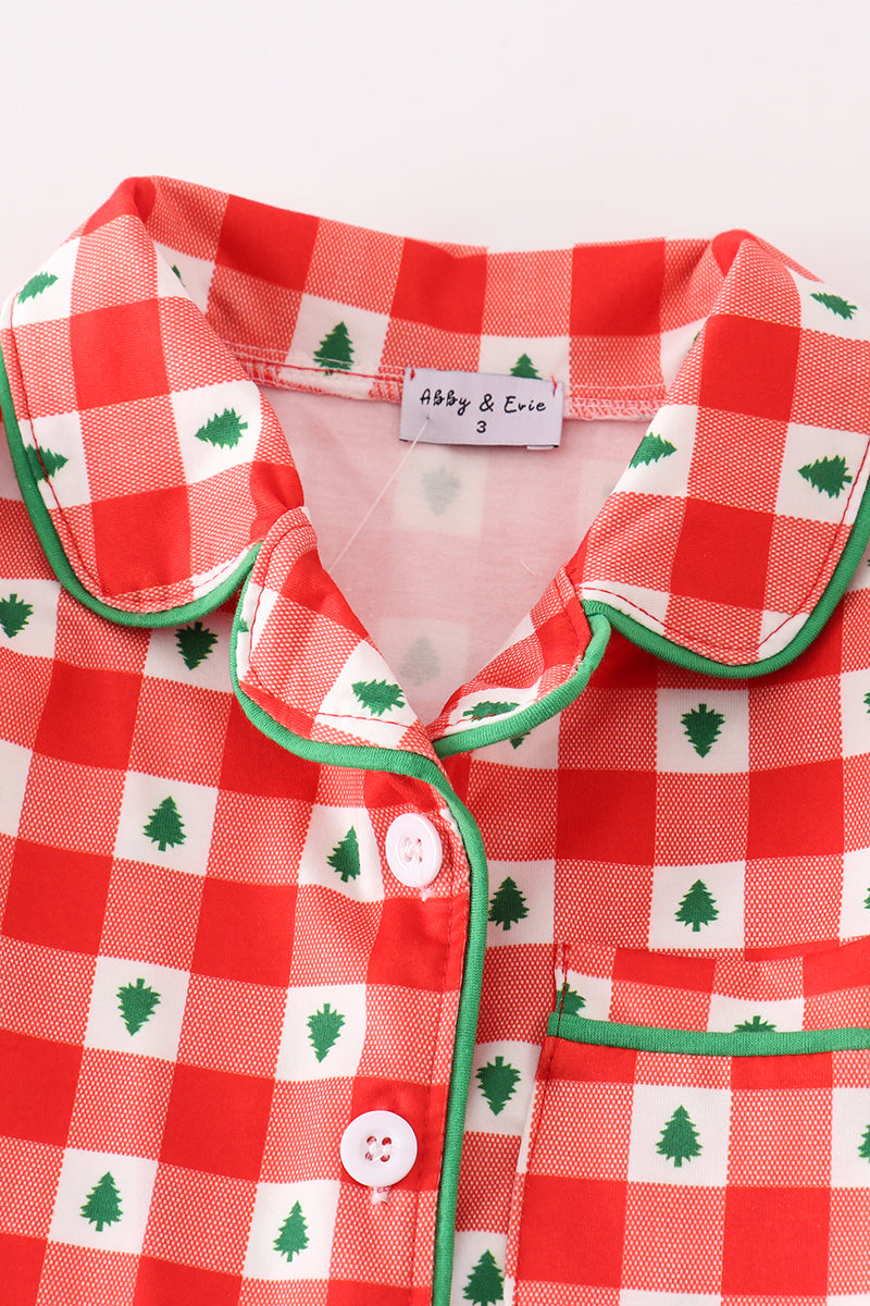 Christmas Tree Red Gingham Girl Pajamas Set