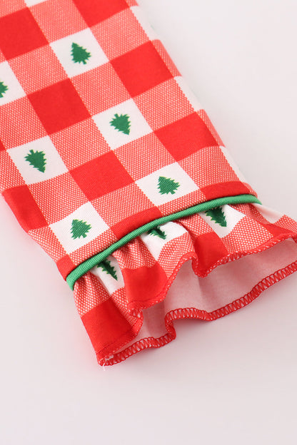 Christmas Tree Red Gingham Girl Pajamas Set