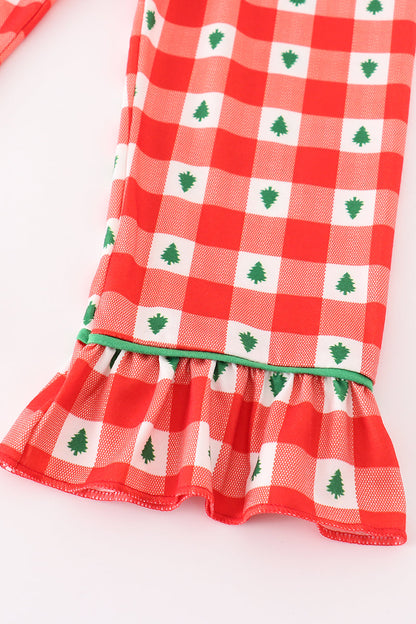 Christmas Tree Red Gingham Girl Pajamas Set