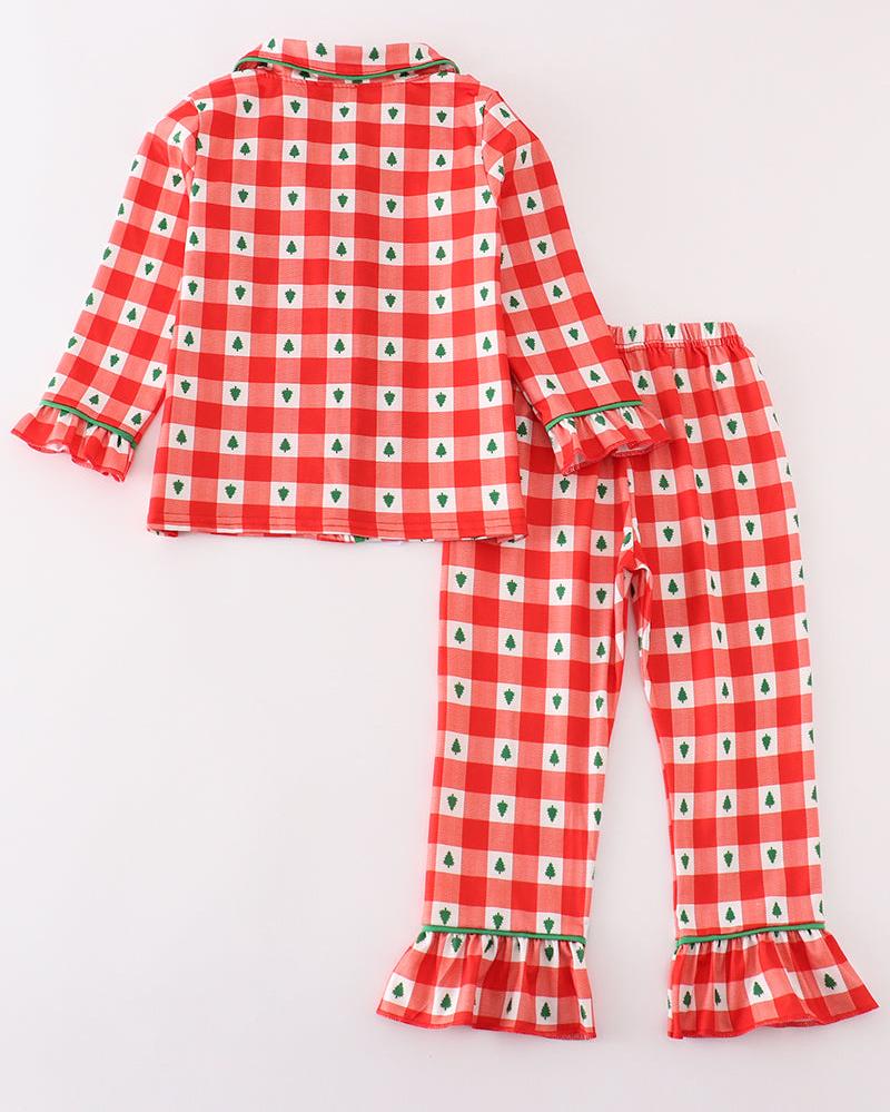 Christmas Tree Red Gingham Girl Pajamas Set