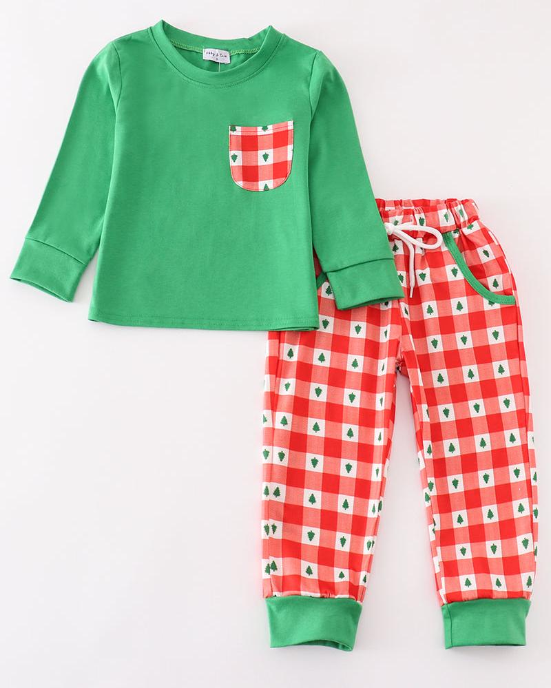 Christmas Tree Red Gingham Boy Set