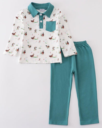 Teal Duck Print Boy Set