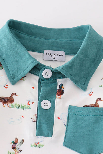 Teal Duck Print Boy Set