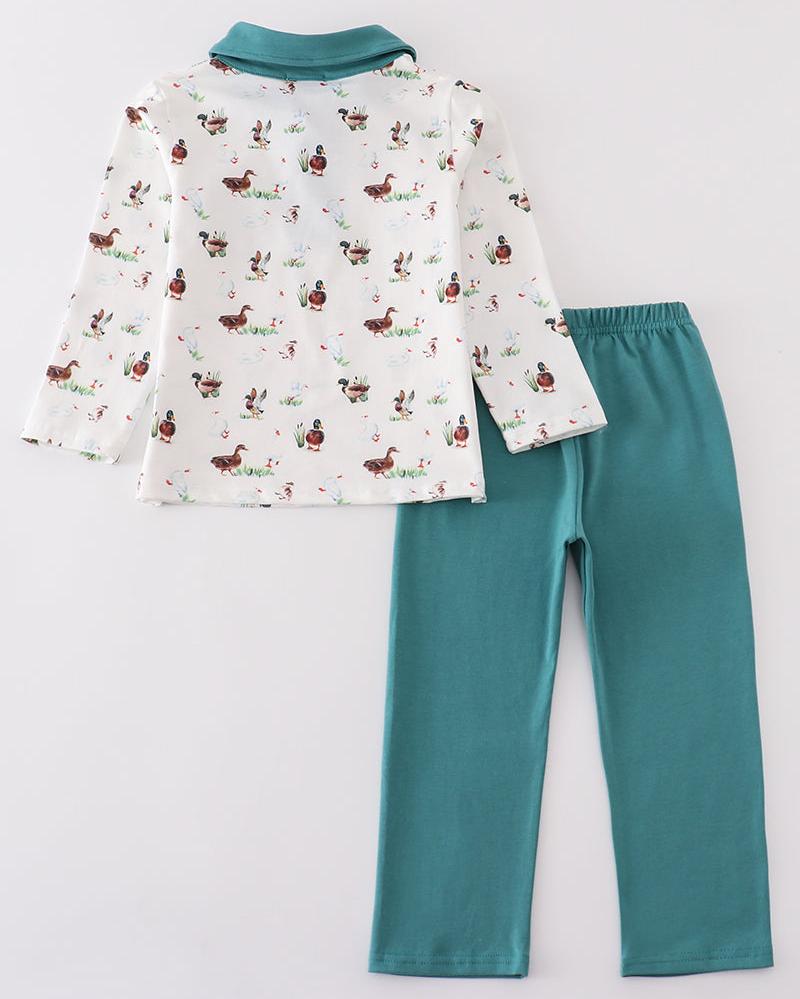 Teal Duck Print Boy Set