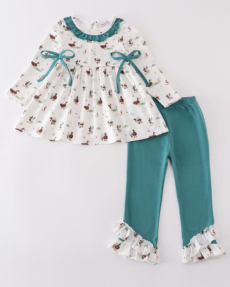 Teal Duck Print Girl Set