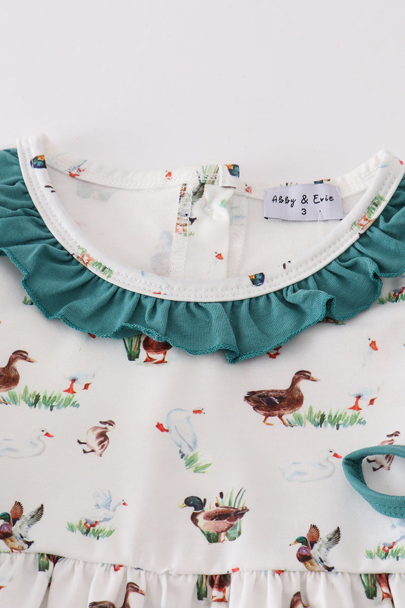 Teal Duck Print Girl Set