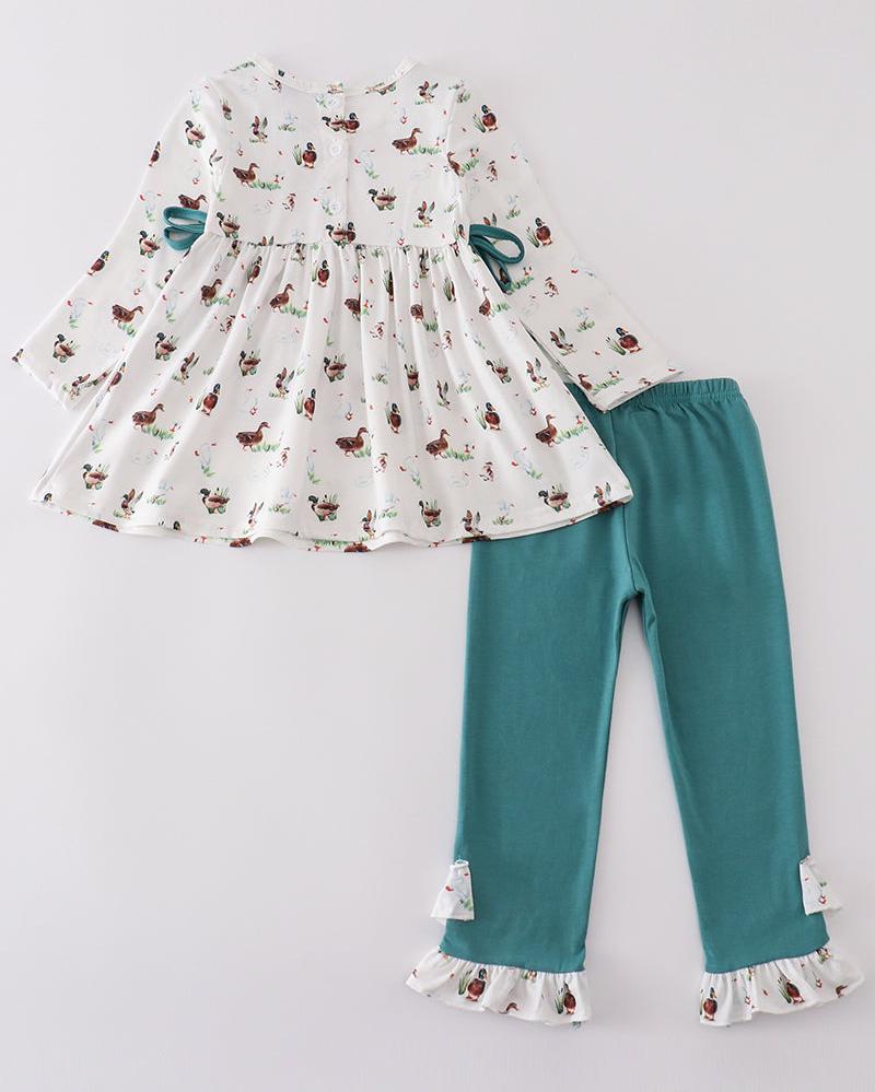 Teal Duck Print Girl Set