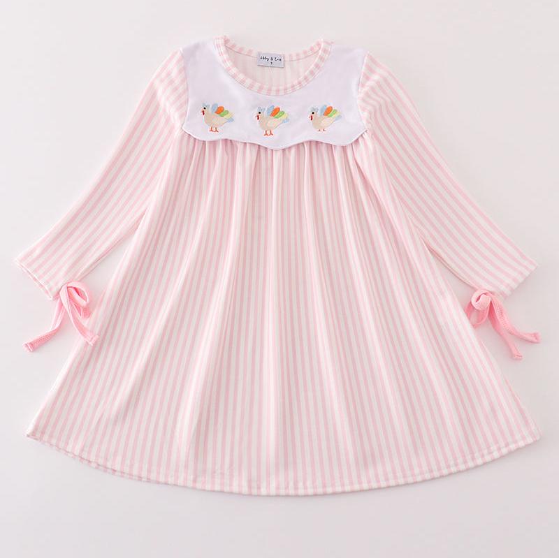 Pink Stripe Turkey Embroidered Dress