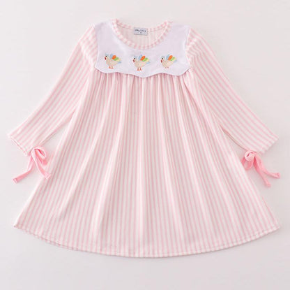 Pink Stripe Turkey Embroidered Dress