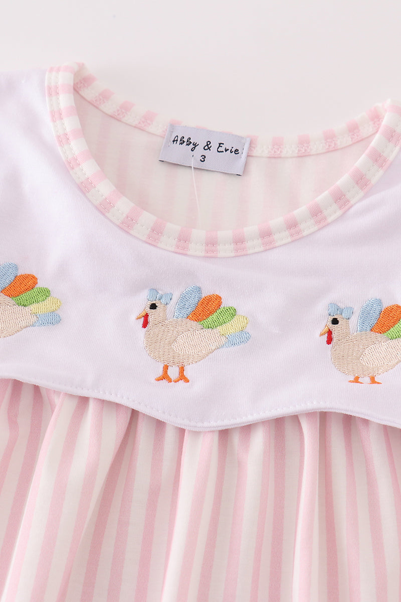 Pink Stripe Turkey Embroidered Dress