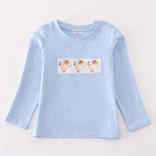 Blue Turkey Embroidered Boy Top