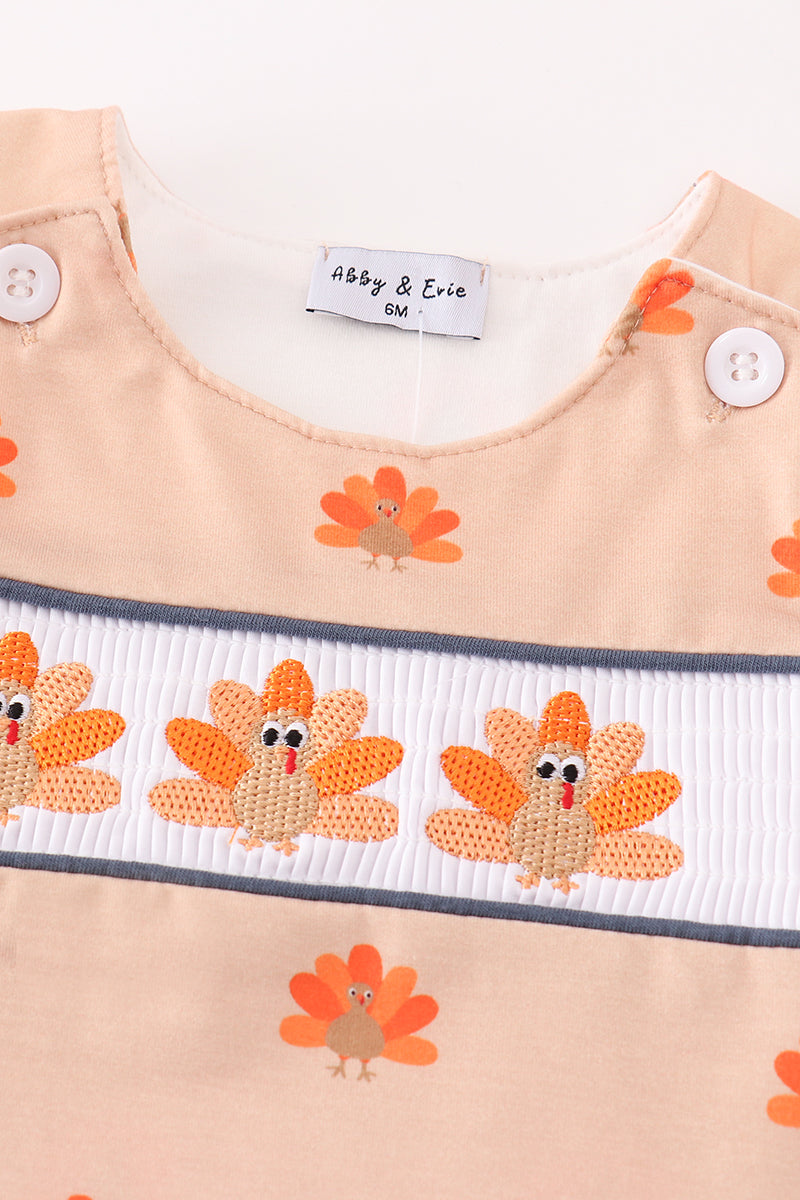 Khaki Turkey Embroidered Smocked Boy Jon Jon