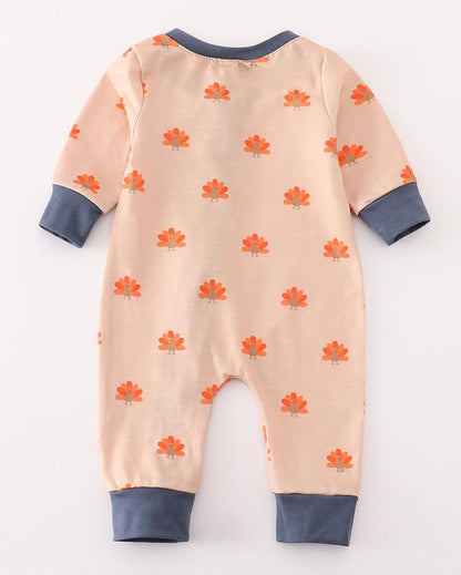 Khaki Turkey Print Zip Boy Romper