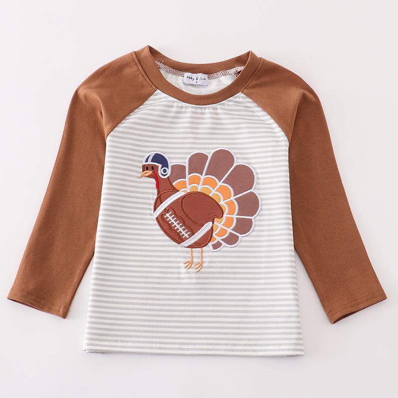 Football Turkey Applique Striped Boy Top