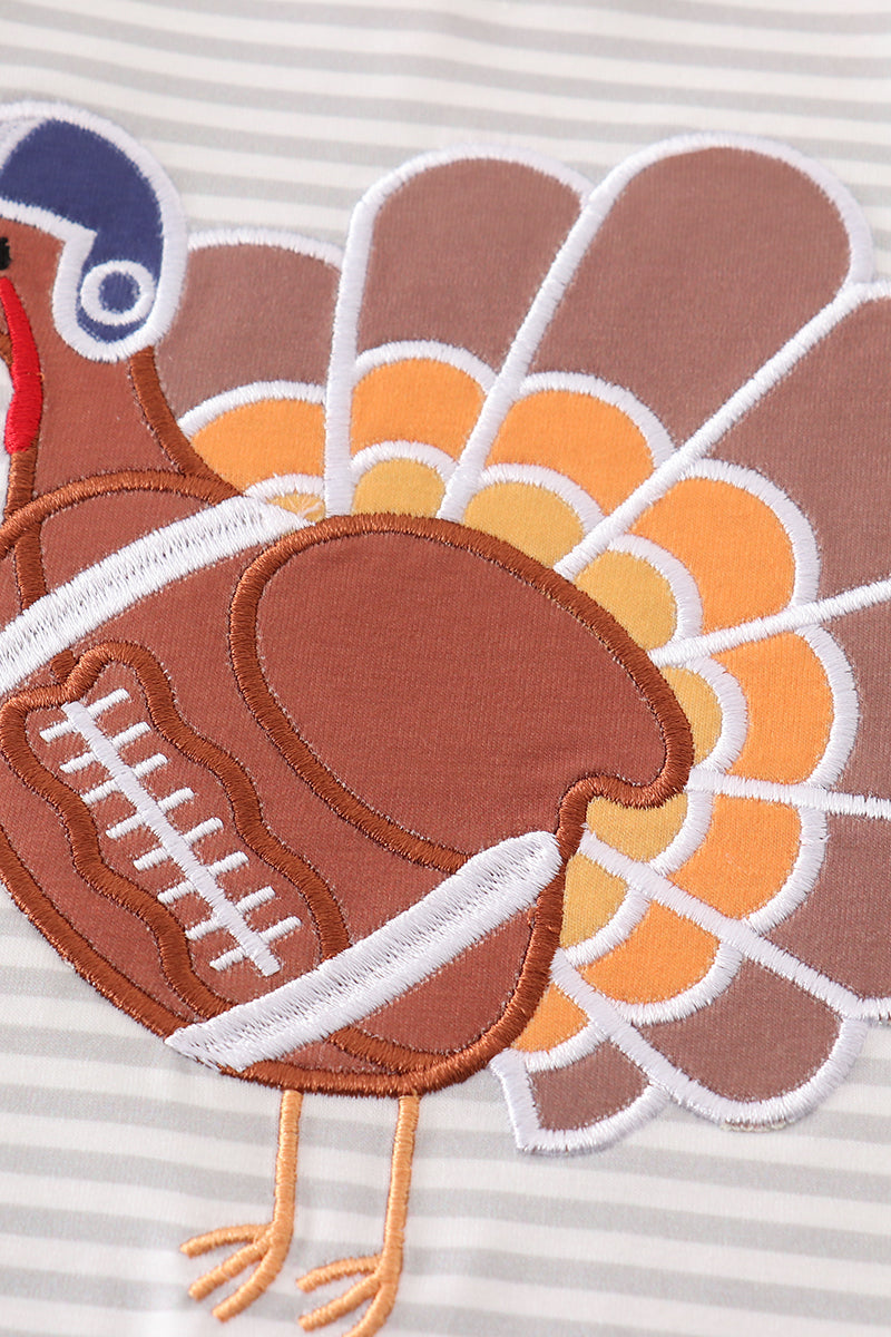 Football Turkey Applique Striped Boy Top