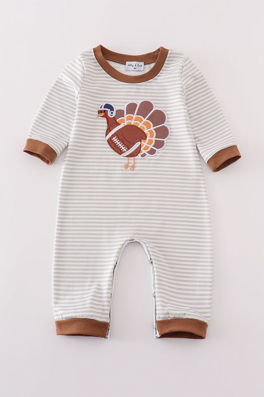 Football Turkey Applique Stripe Boy Romper