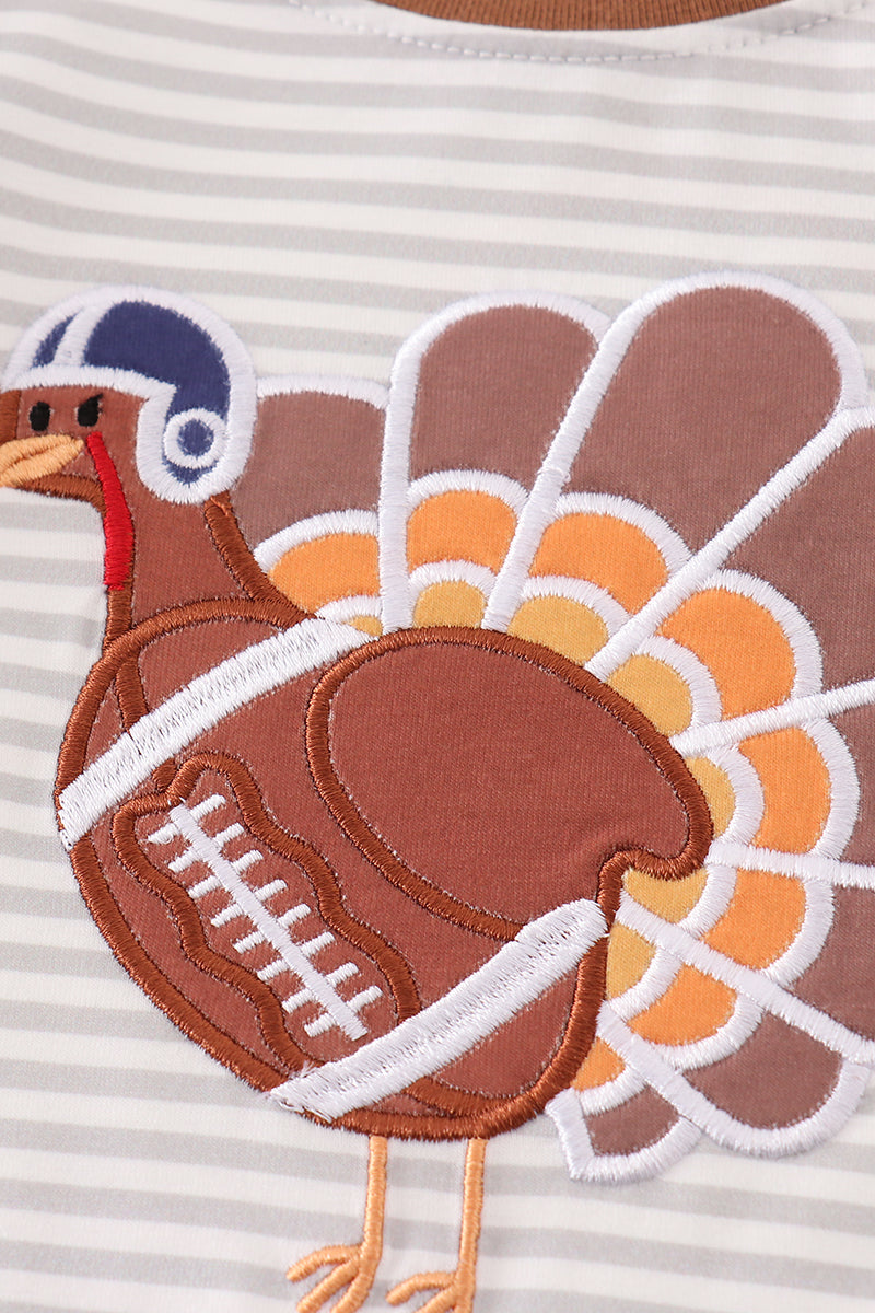 Football Turkey Applique Stripe Boy Romper