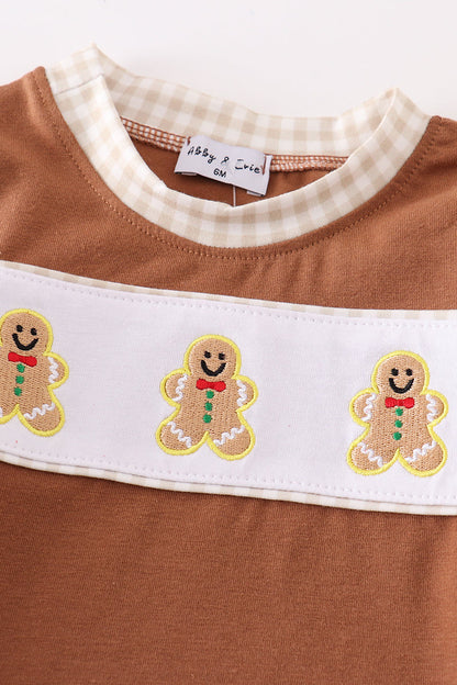 Brown Gingerbread Embroidered Boy Bubble