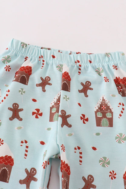 Christmas Gingerbread Blue Pajamas Set