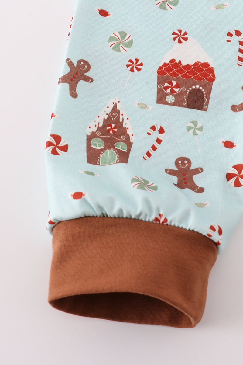 Christmas Gingerbread Blue Pajamas Set