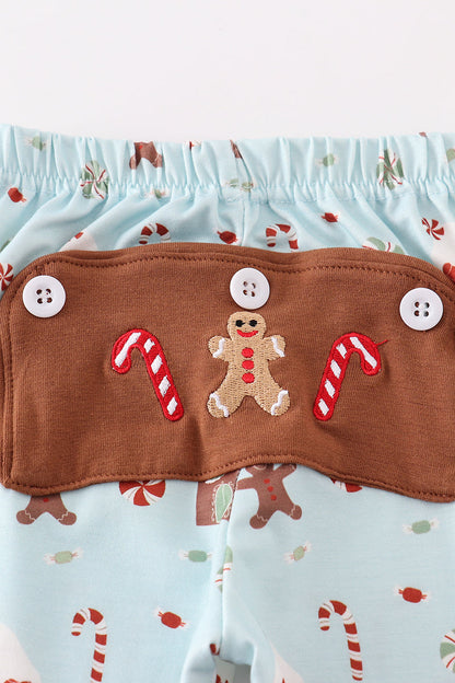 Christmas Gingerbread Blue Pajamas Set