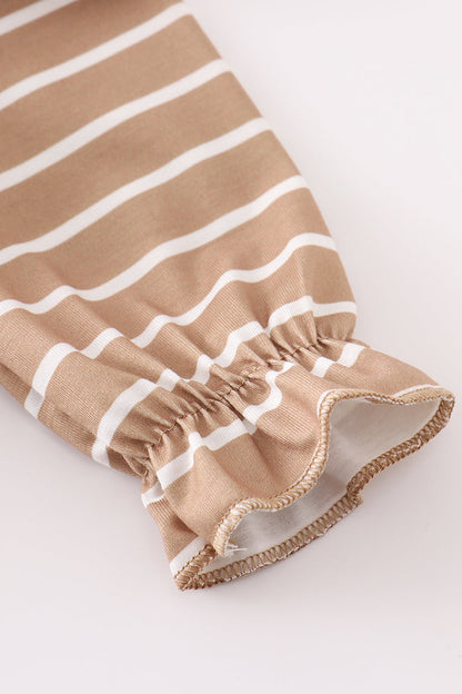 Brown Stripe Deer Embroidered Girl Bloomers Set