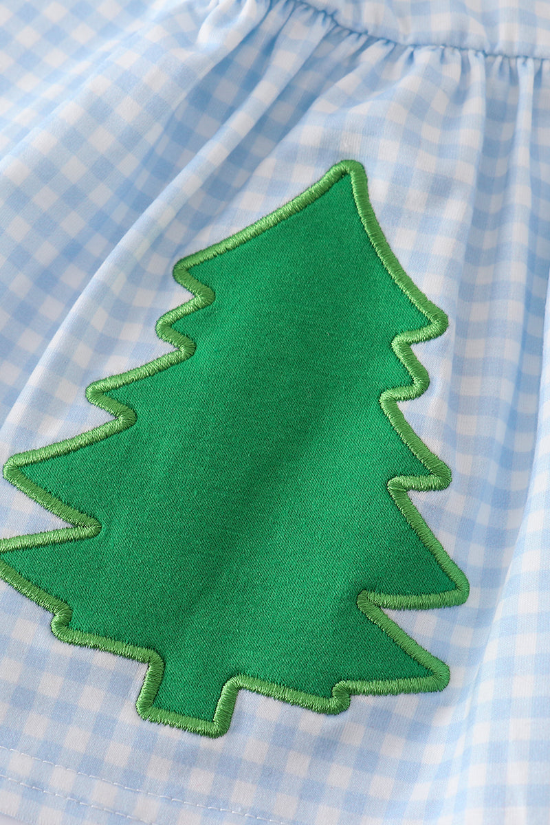 Green Christmas Tree Embroidered Girl Bloomers Set