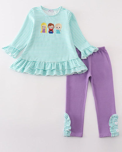 Ice Princess Embroidered Stripe Girl Set