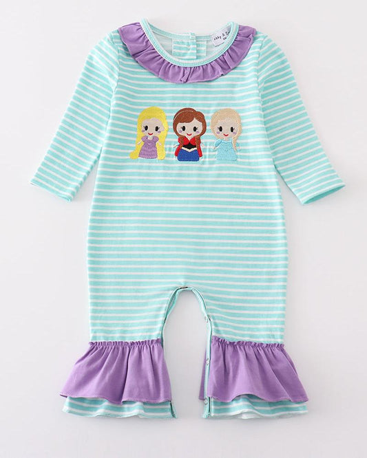 Ice Princess Embroidered Stripe Girl Romper