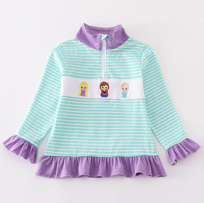 Ice Princess Embroidered Stripe Pullover Top