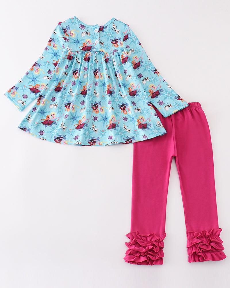 Blue Ice Princess Embroidered Ruffle Girl Set