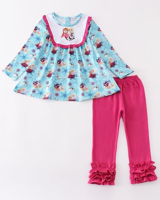 Blue Ice Princess Embroidered Ruffle Girl Set