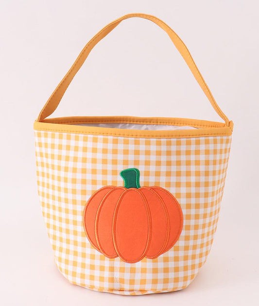 Pumpkin Applique Halloween Seersucker Candy Bucket