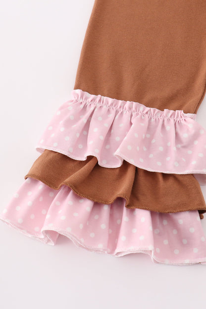 Western Embroidered Pink Polka Dot Smocked Girl Set