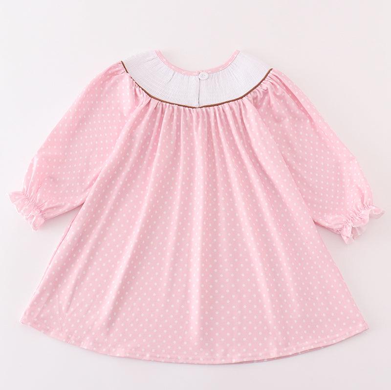 Western Embroidered Pink Polka Dot Smocked Dress