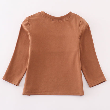 Western Embroidered Brown Smocked Boy Top