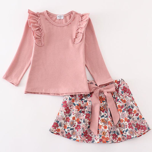 Kiley Pink Floral Ruffle Skirt Set