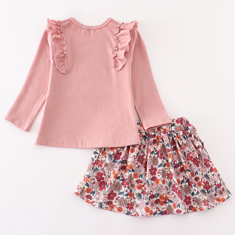 Kiley Pink Floral Ruffle Skirt Set