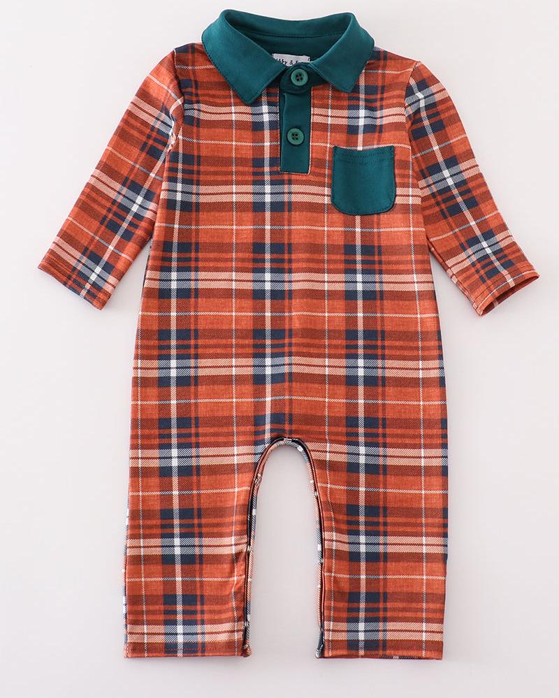 Grady Orange Plaid Boy Romper