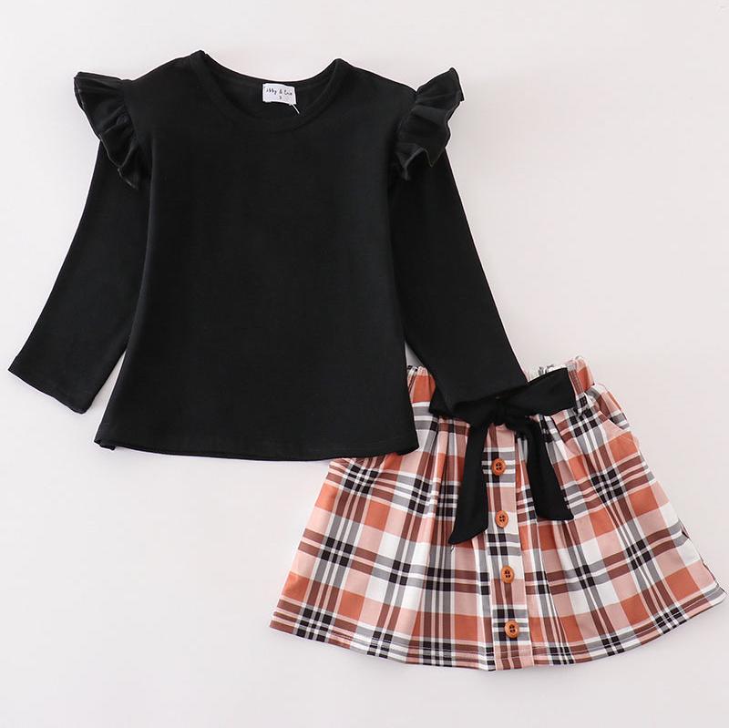 Rustic Charm Plaid Ruffle Skirt Set