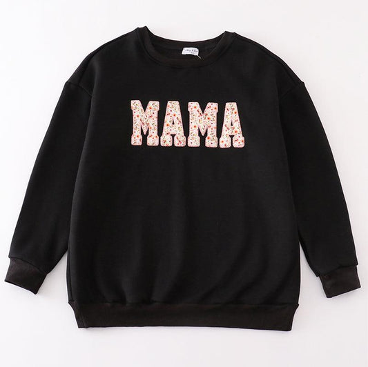 Mama Applique Black Fleece Sweatshirt