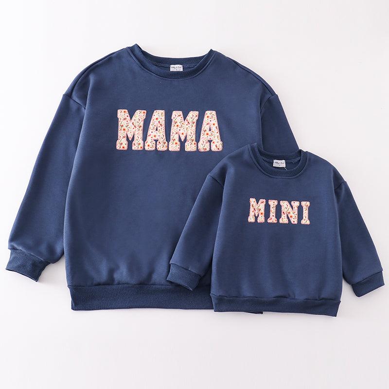 Mama + Mini Applique Navy Applique Fleece Sweatshirt