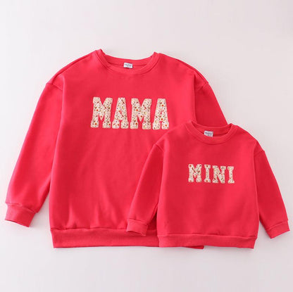 Mama + Mini Applique Red Fleece Sweatshirt