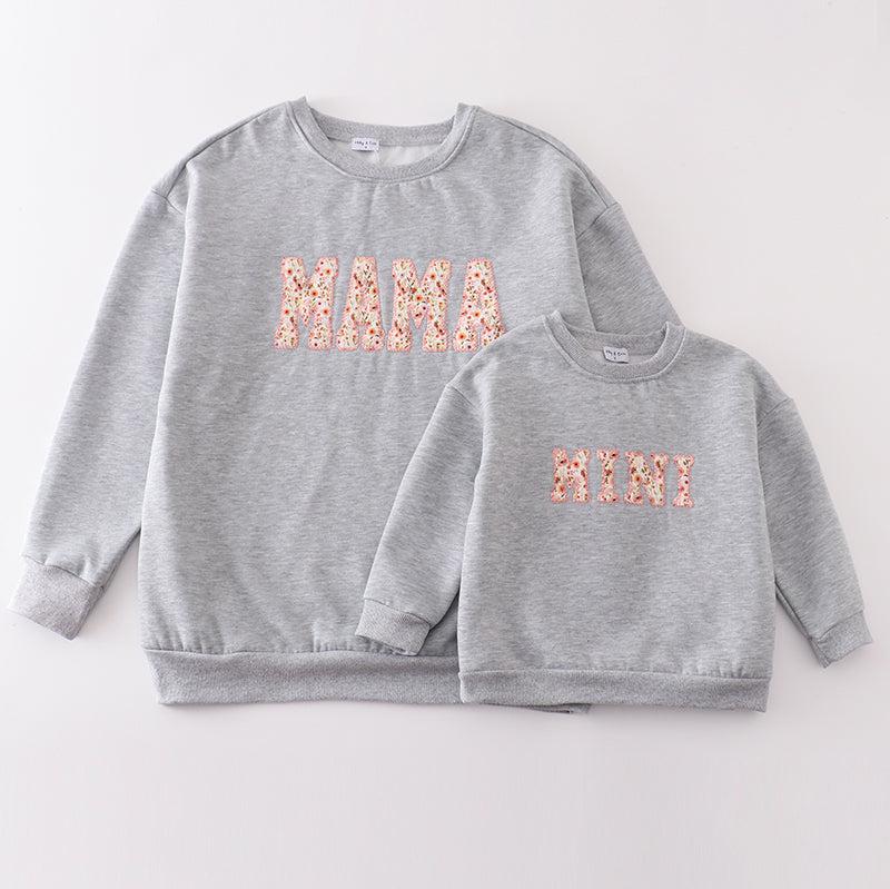 Mama + Mini Applique Gray Fleece Sweatshirt