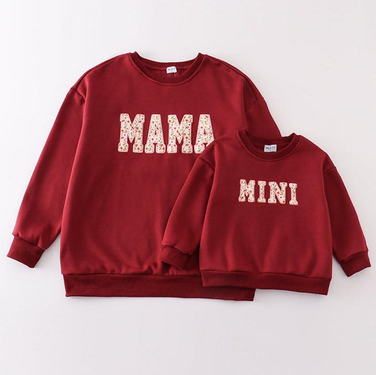 Mama + Mini Applique Maroon Fleece Sweatshirt