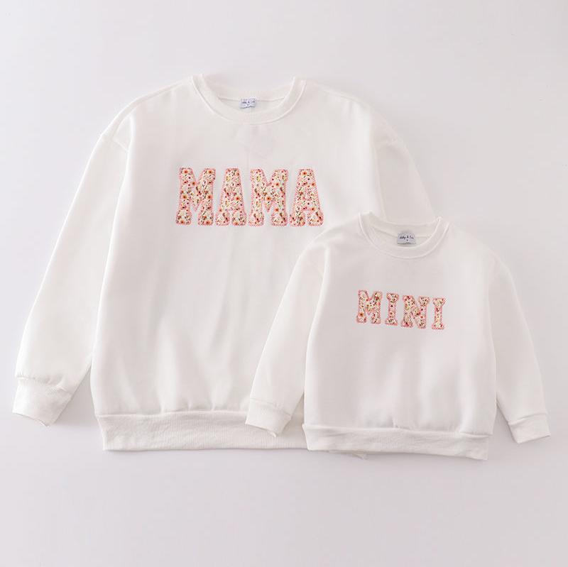 Mama + Mini Applique White Fleece Sweatshirt