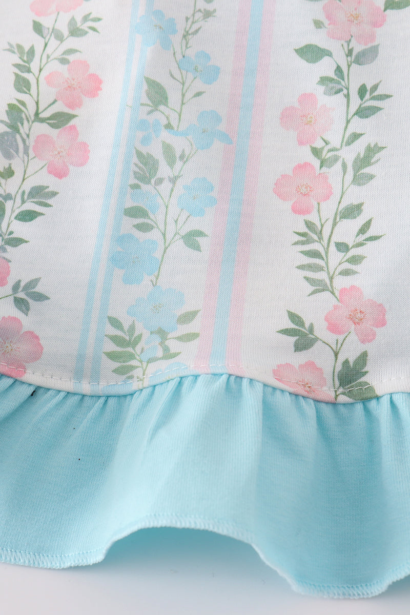 Jasmine Blue Floral Print Ruffle Girl Bloomers Set