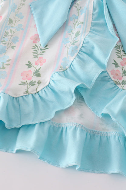 Jasmine Blue Floral Print Ruffle Girl Bloomers Set