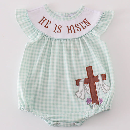 He is Risen Embroidered Gingham Girl Bubble